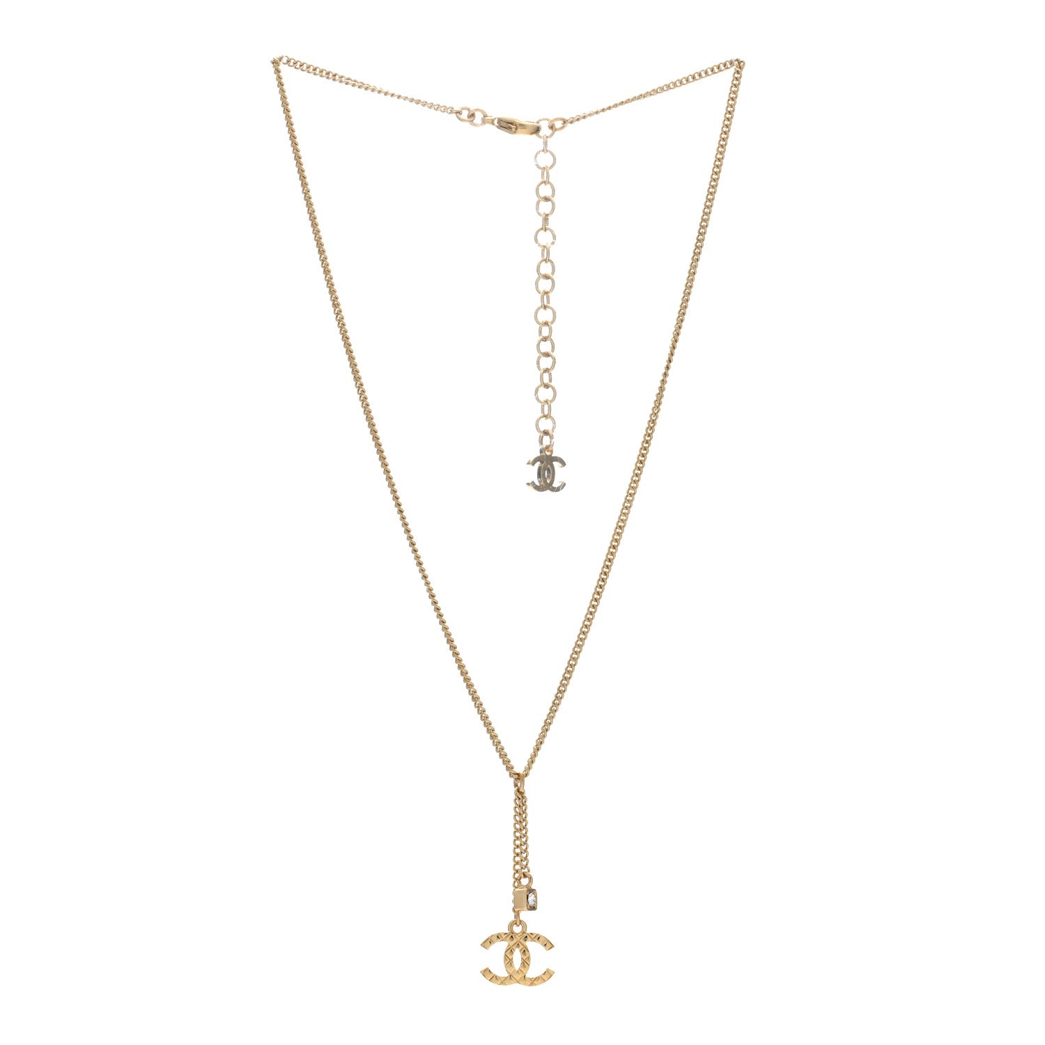 Chanel Crystal Quilted CC Chain Necklace Gold 2 of 4