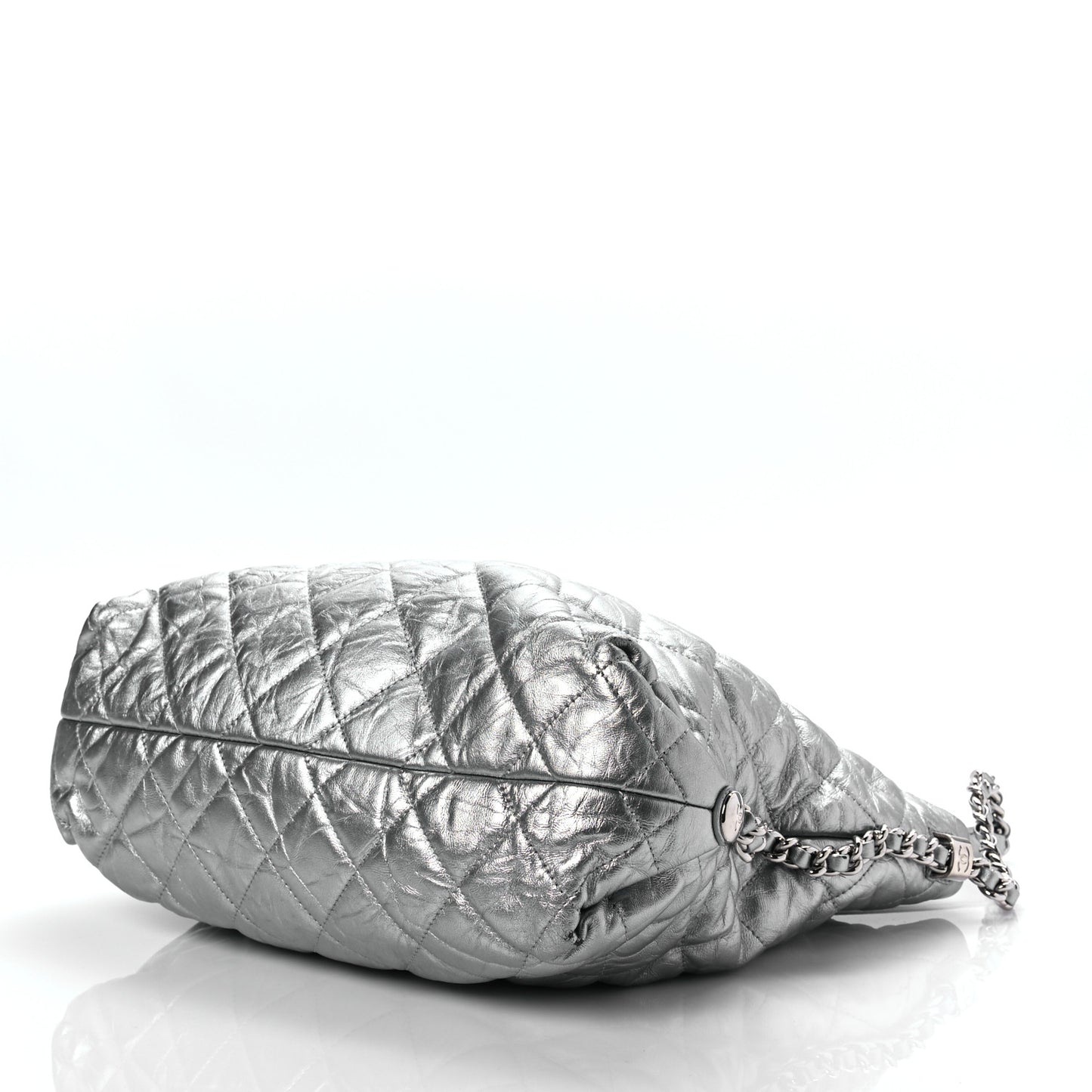 Metallic Crackled Calfskin Quilted Medium Big Bang Hobo Silver