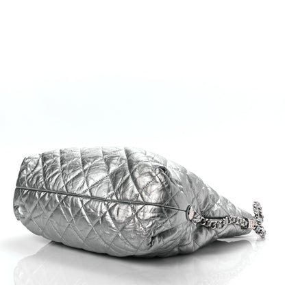 Chanel Metallic Crackled Calfskin Quilted Medium Big Bang Hobo Silver 8 of 8