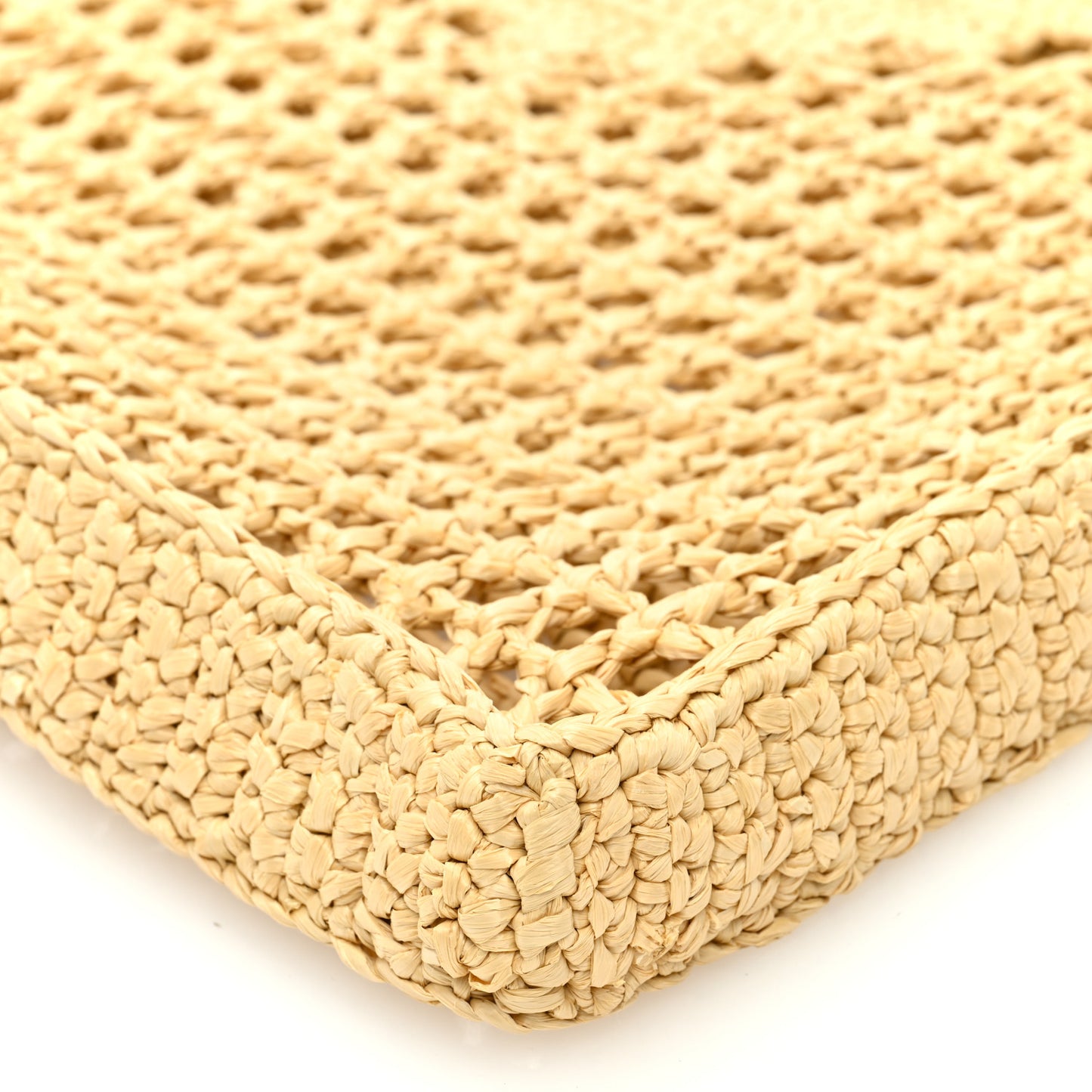 Yarn Raffia Effect Crochet Logo Embroidered Tote Bag Naturale