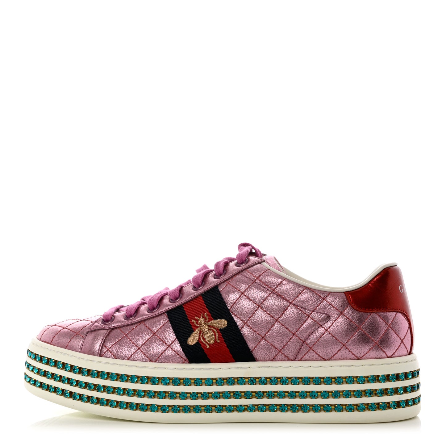 Laminated Nappa Crystal Web Bee Embroidered Trapuntata Womens Ace Platform Sneakers 39 Rosa