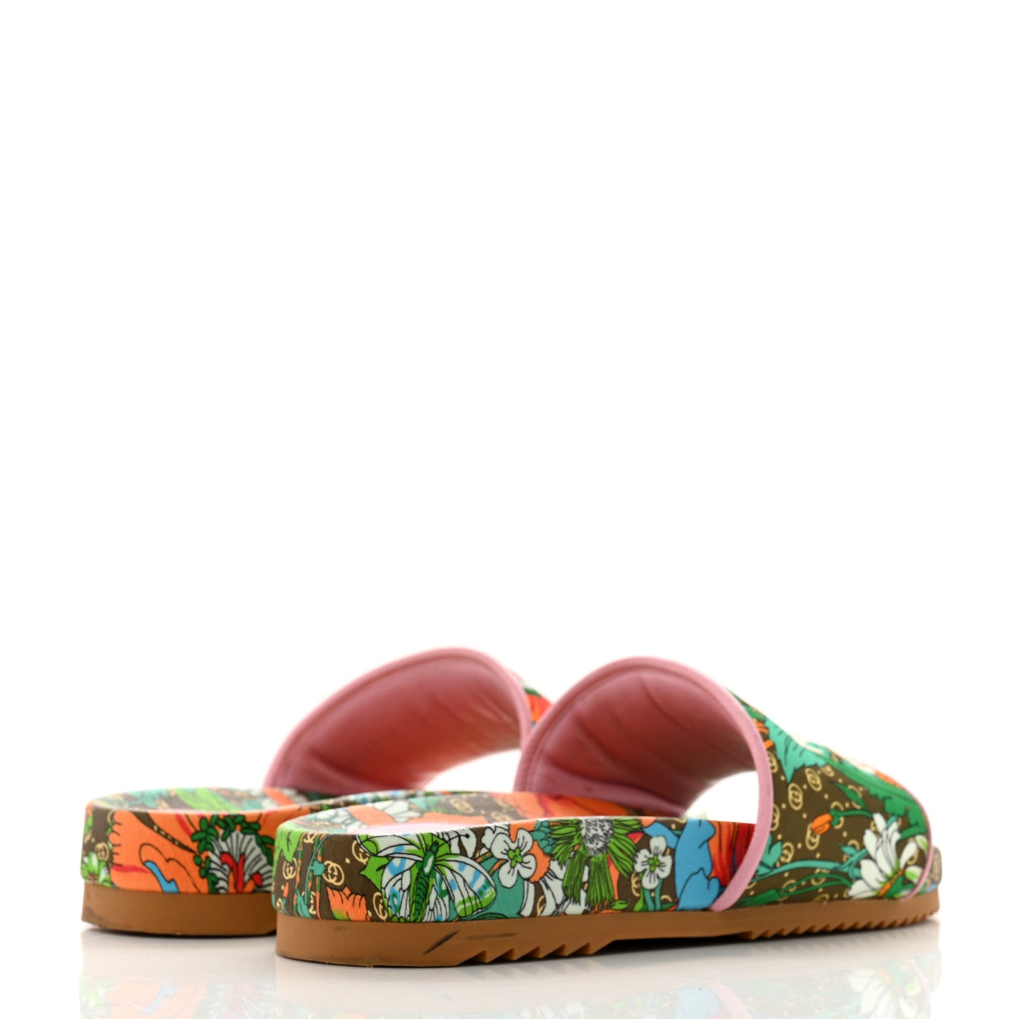X THE NORTH FACE Nylon Floral Womens Slide Sandals 37 Military Green Orange Soft Pink