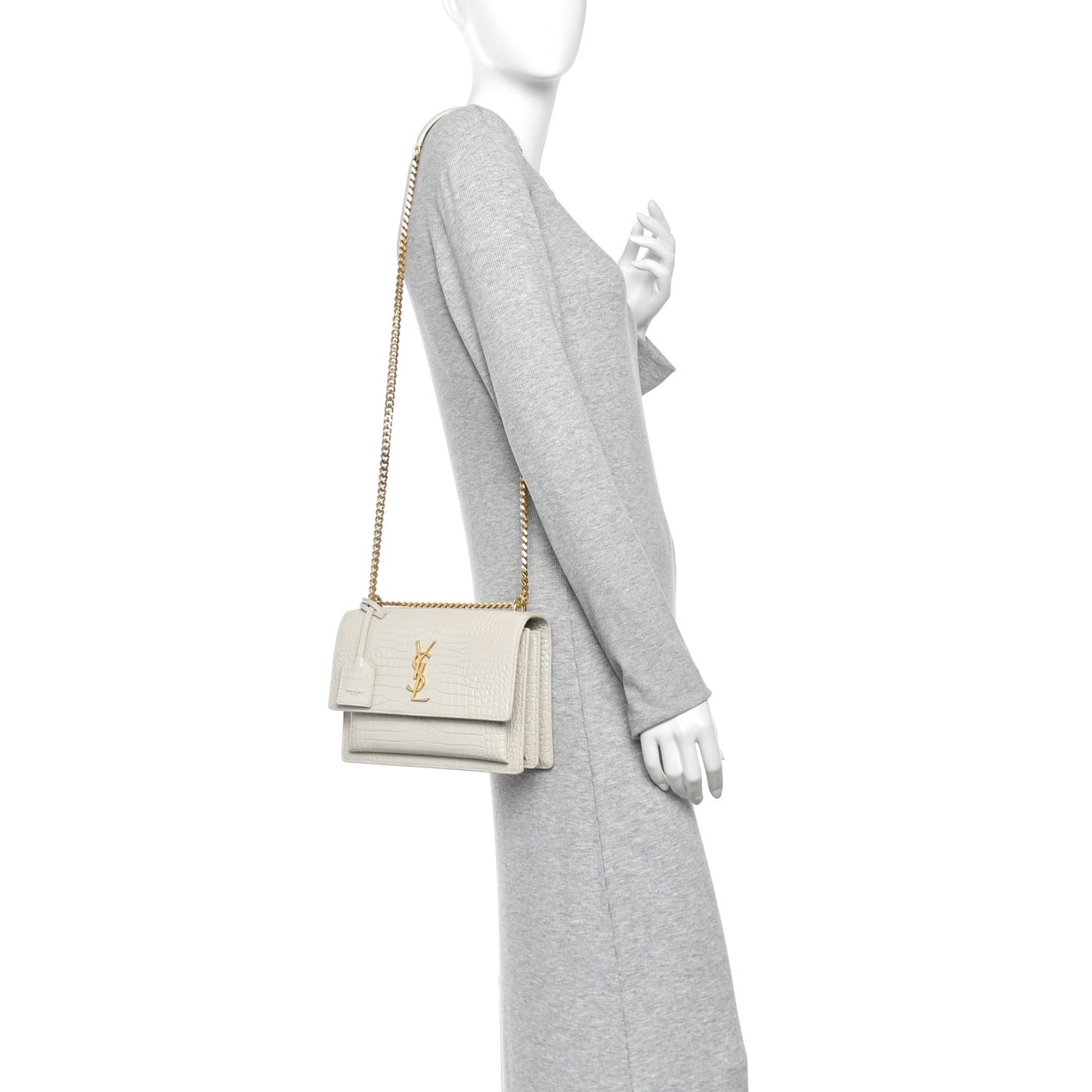 Calfskin Crocodile Embossed Medium Monogram Crema Soft