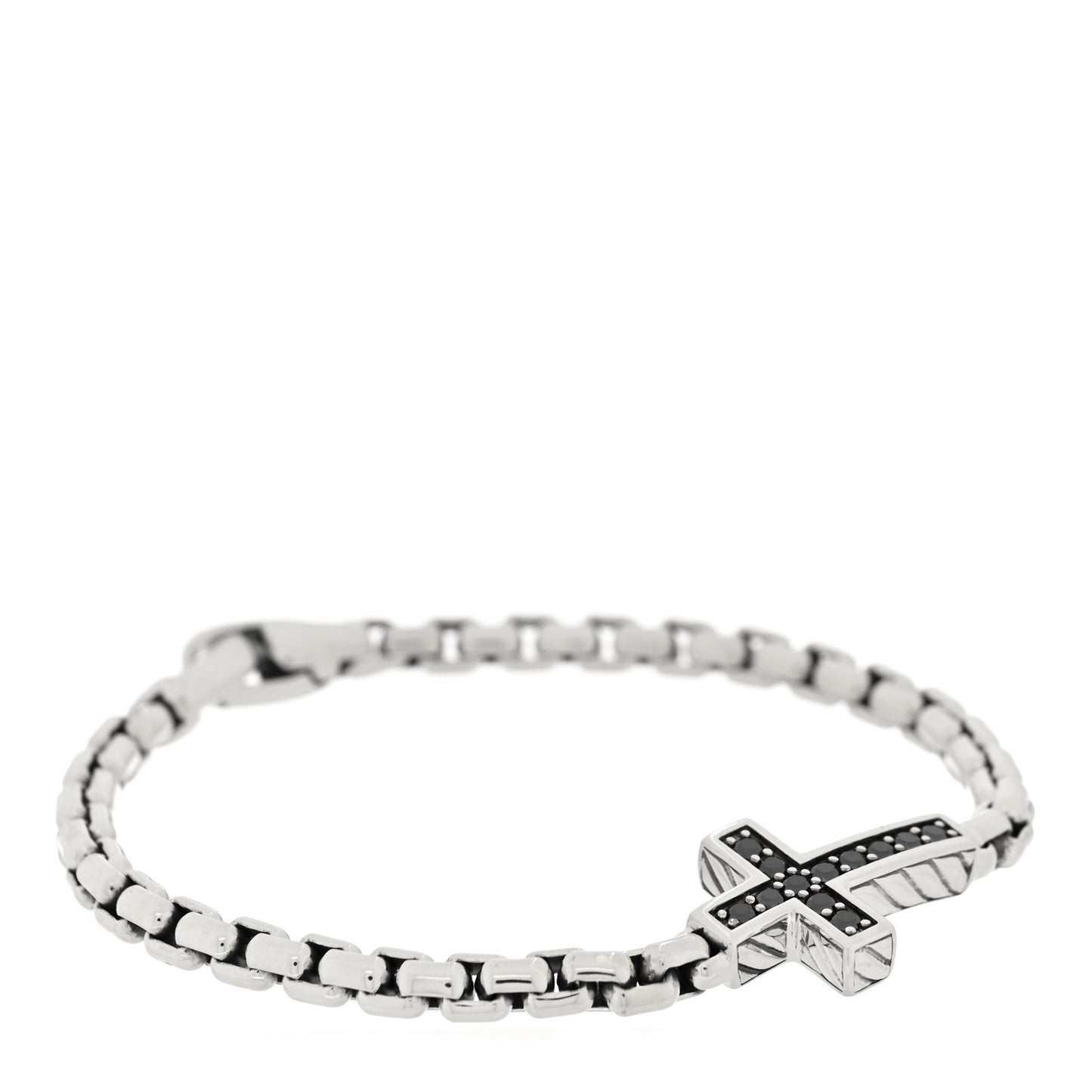 Sterling Silver Black Diamond Pave Cross Bracelet