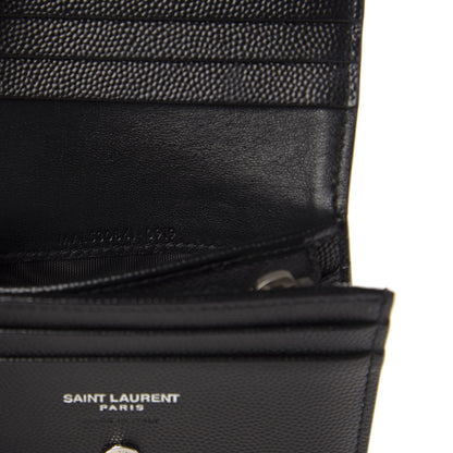 Saint Laurent Grain De Poudre Matelasse Chevron Monogram Card Case Black 8 of 11