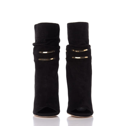 Jimmy Choo Suede Mysen 100 Open Toe Boots 37.5 Black 3 of 10