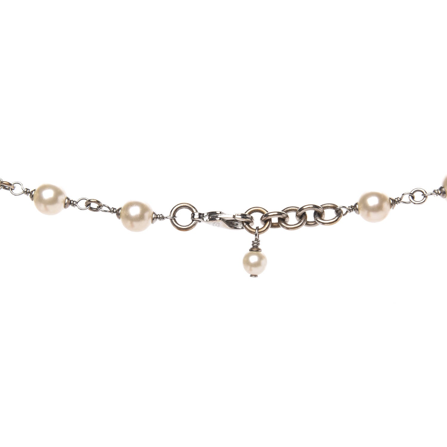 Chanel Crystal Pearl CC Long Necklace Silver 4 of 4