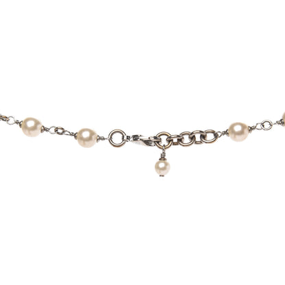 Chanel Crystal Pearl CC Long Necklace Silver 4 of 4