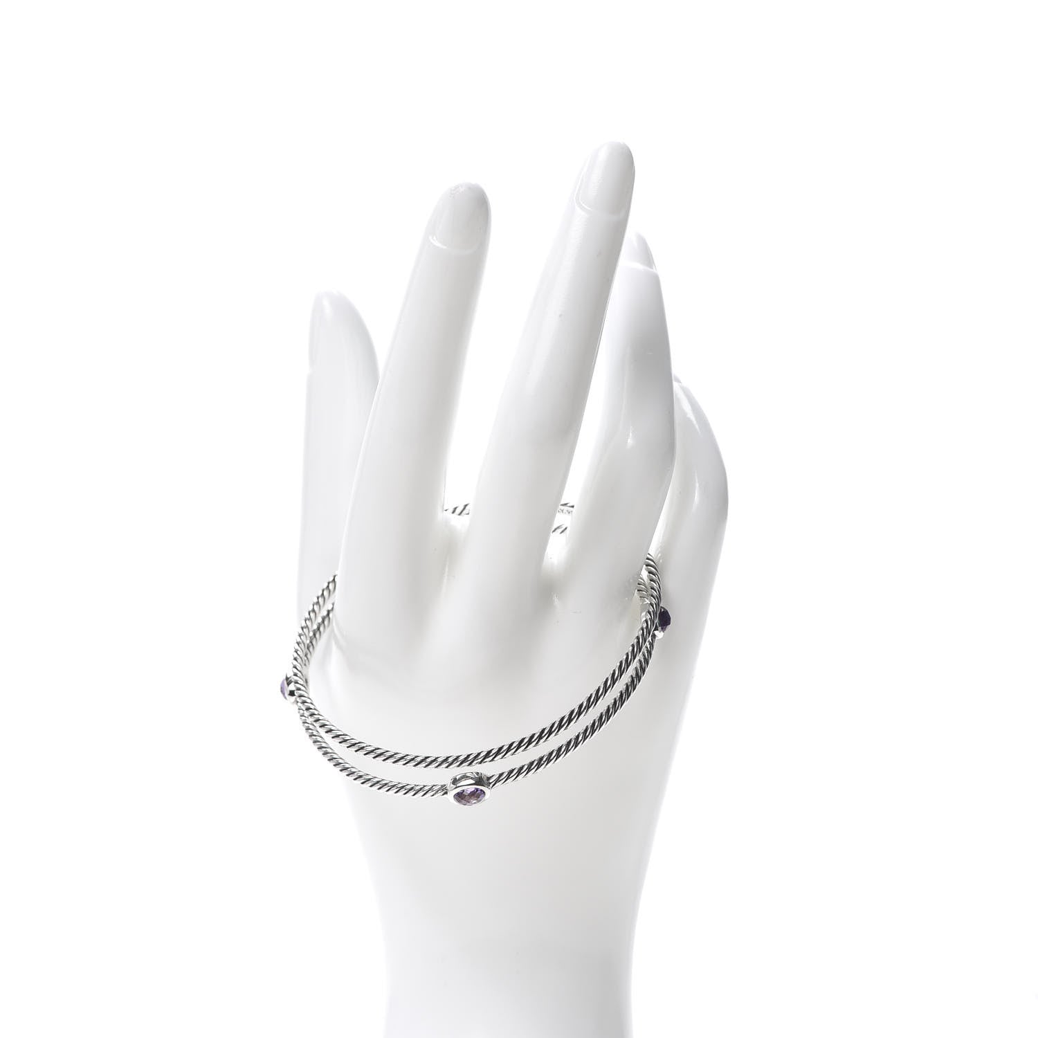 David Yurman Sterling Silver Amethyst Color Classics Cable Bangle Bracelet Set of 2 2 of 5