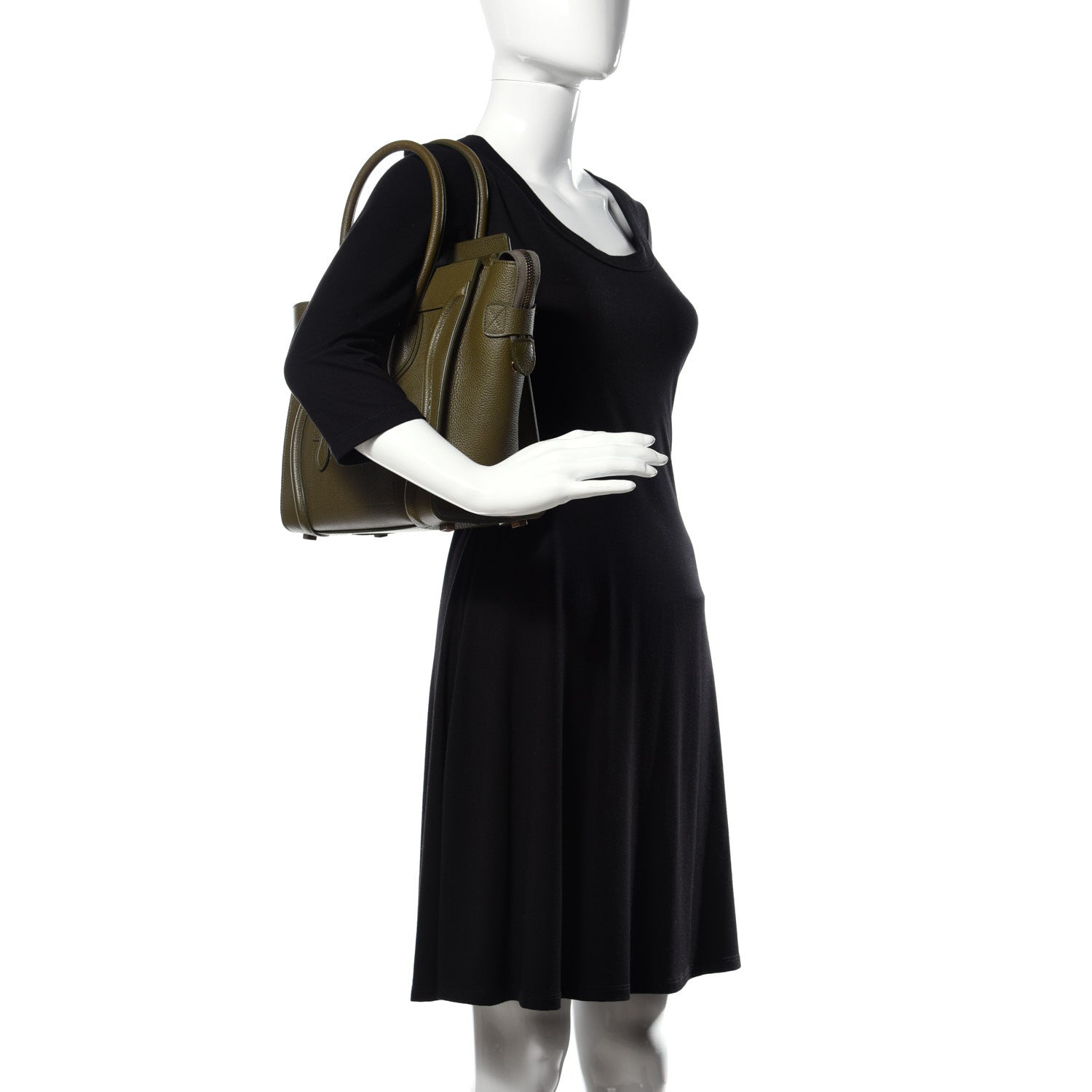 Celine Drummed Calfskin Micro Luggage Dark Olive 2 of 12