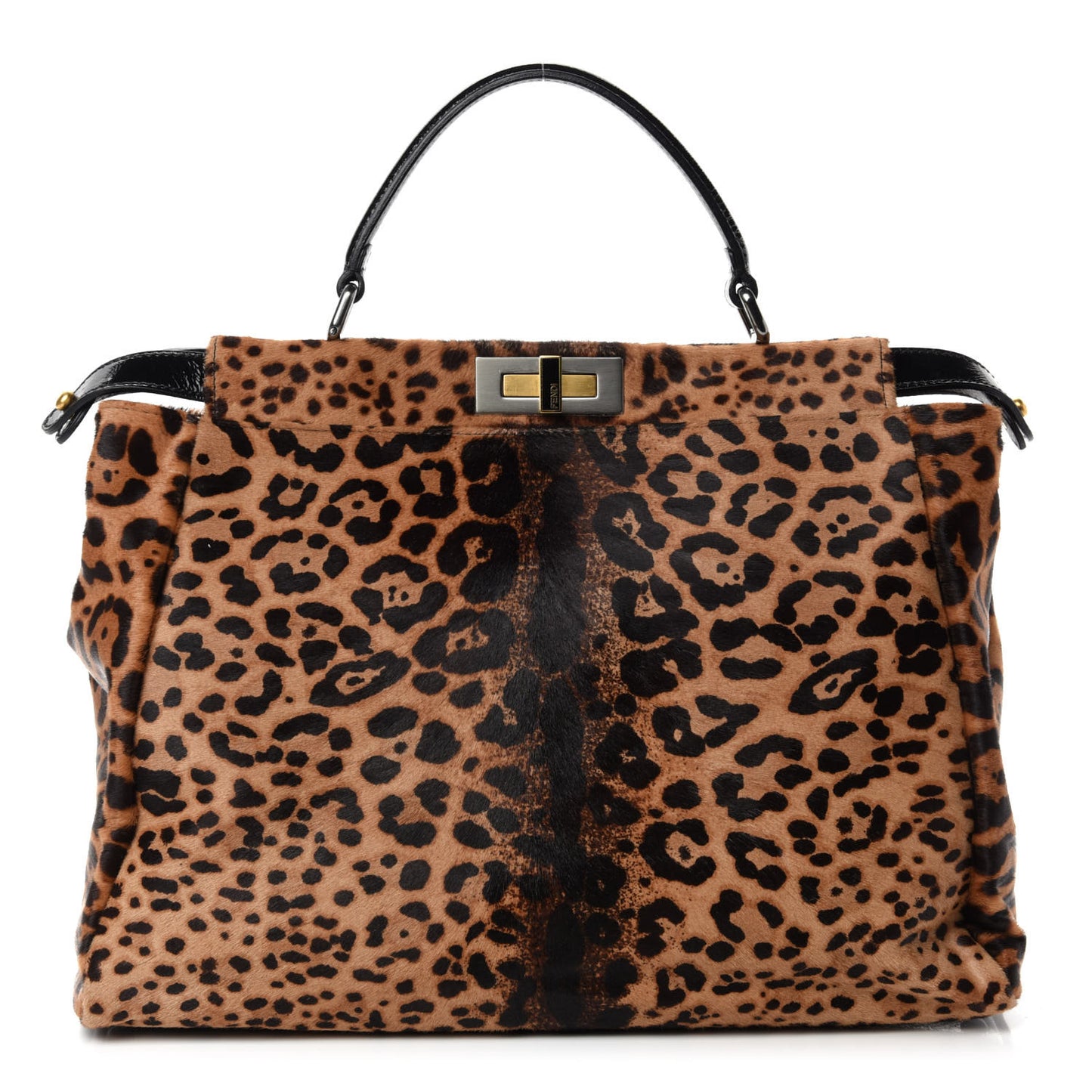 Calf Hair Leopard Print Zucca Large Peekaboo Iconic Satchel Tobacco