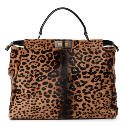 Fendi Calf Hair Leopard Print Zucca Large Peekaboo Iconic Satchel Tobacco 1 of 11