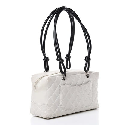 Chanel Calfskin Quilted Large Cambon Bowler White Black 2 of 17