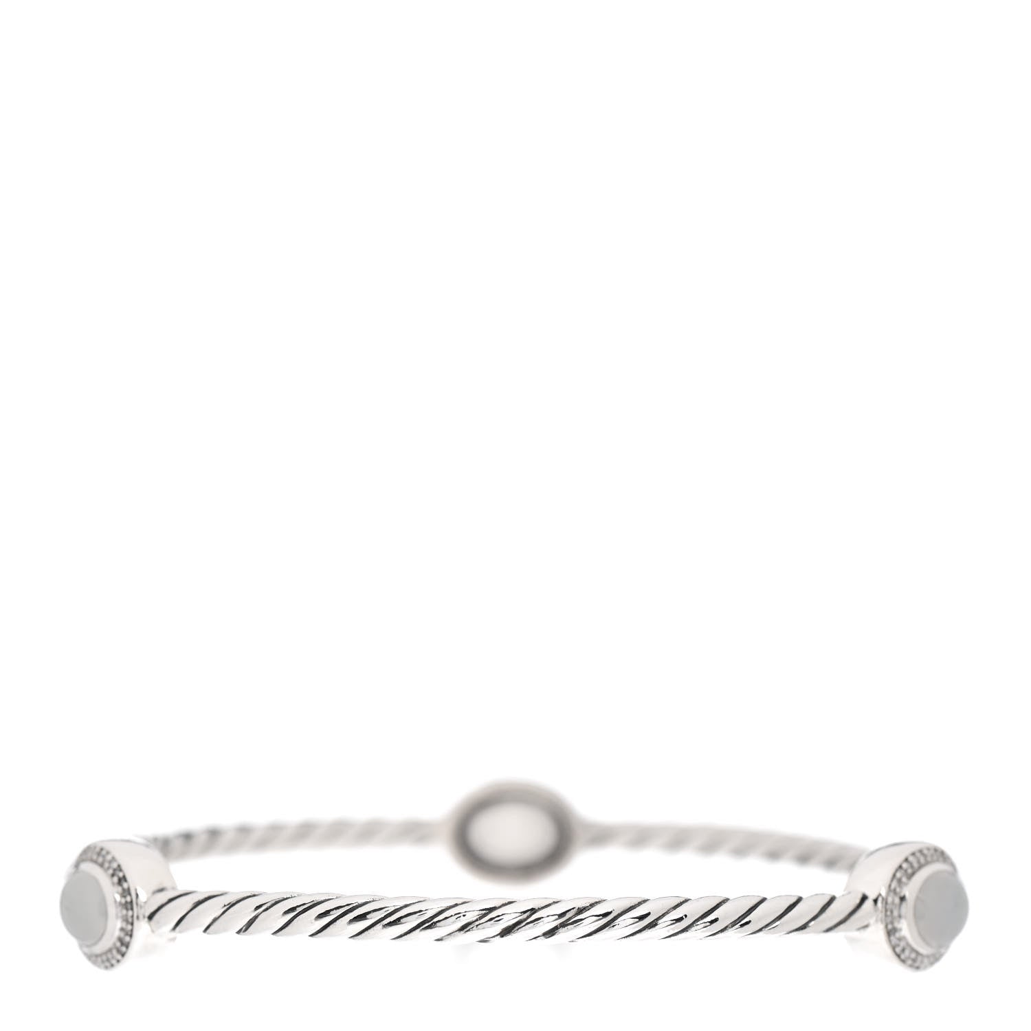 David Yurman Sterling Silver Diamond Moonstone Color Classics 3 Station Bangle Bracelet 3 of 4
