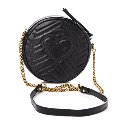 Gucci Azalea Calfskin Matelasse Heart Mini GG Marmont Round Shoulder Bag Black 2 of 10