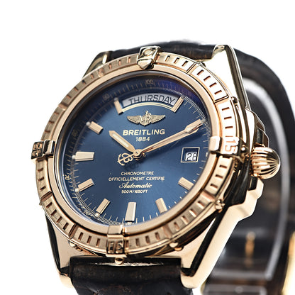 Breitling 18K Yellow Gold Alligator 44mm Windrider Headwind Automatic Watch Blue K45355 15 of 17