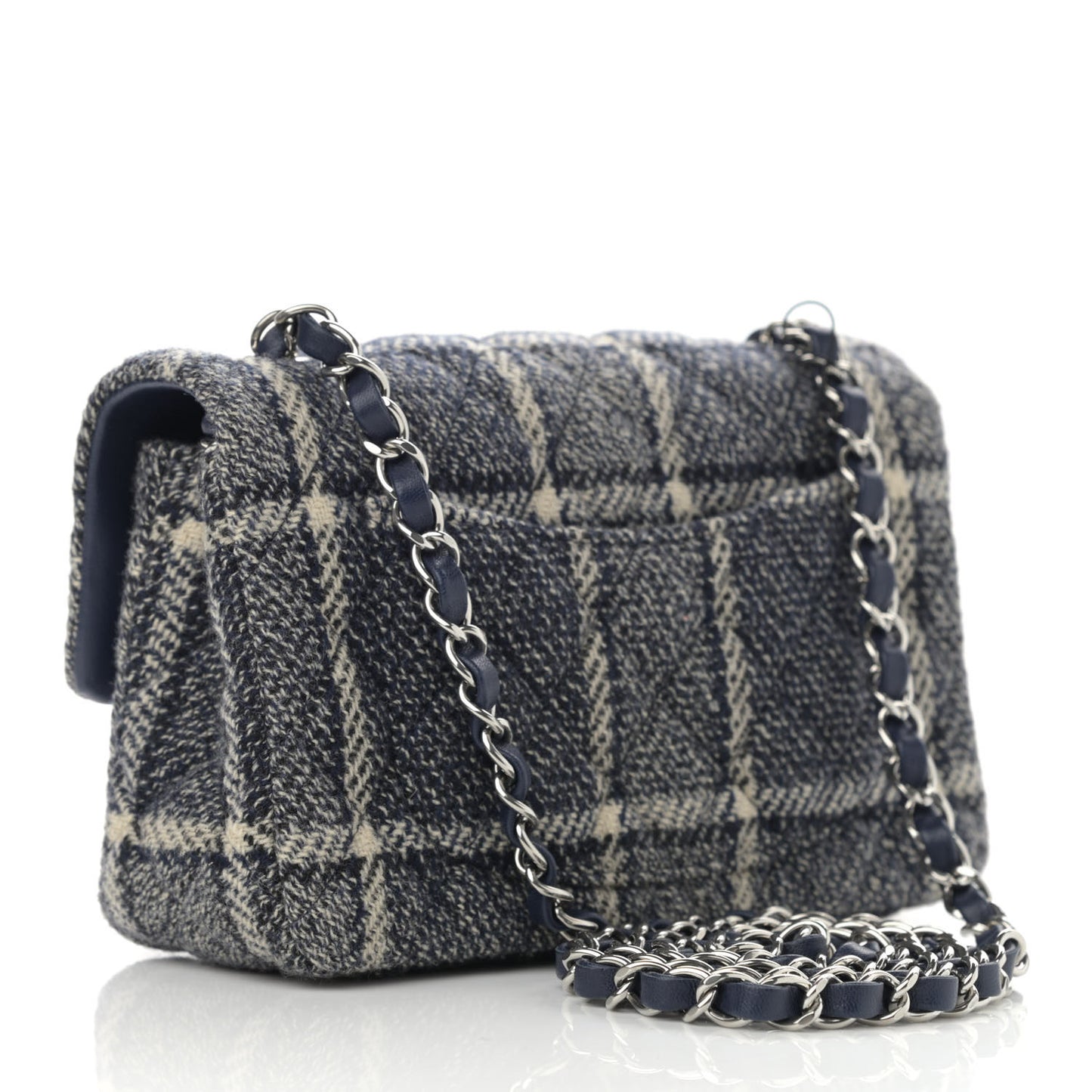 Tweed Quilted Mini Rectangular Flap Black Blue Sea Green