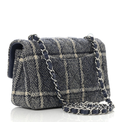 Chanel Tweed Quilted Mini Rectangular Flap Black Blue Sea Green 3 of 11