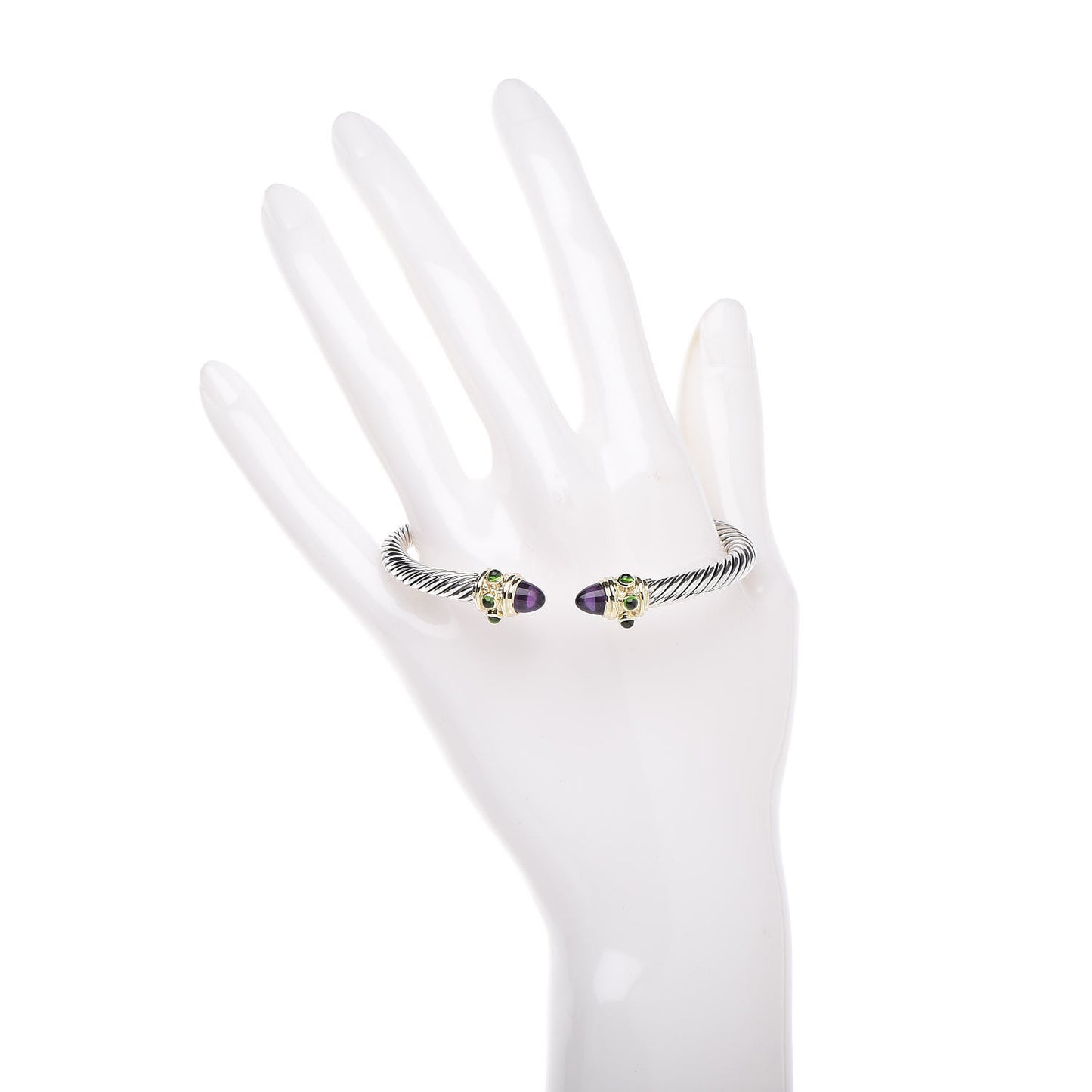Sterling Silver 14K Yellow Gold Amethyst Green Onyx 5mm Cable Renaissance Bracelet