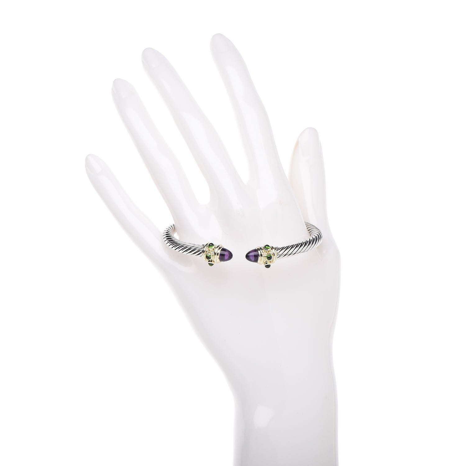 David Yurman Sterling Silver 14K Yellow Gold Amethyst Green Onyx 5mm Cable Renaissance Bracelet 2 of 5