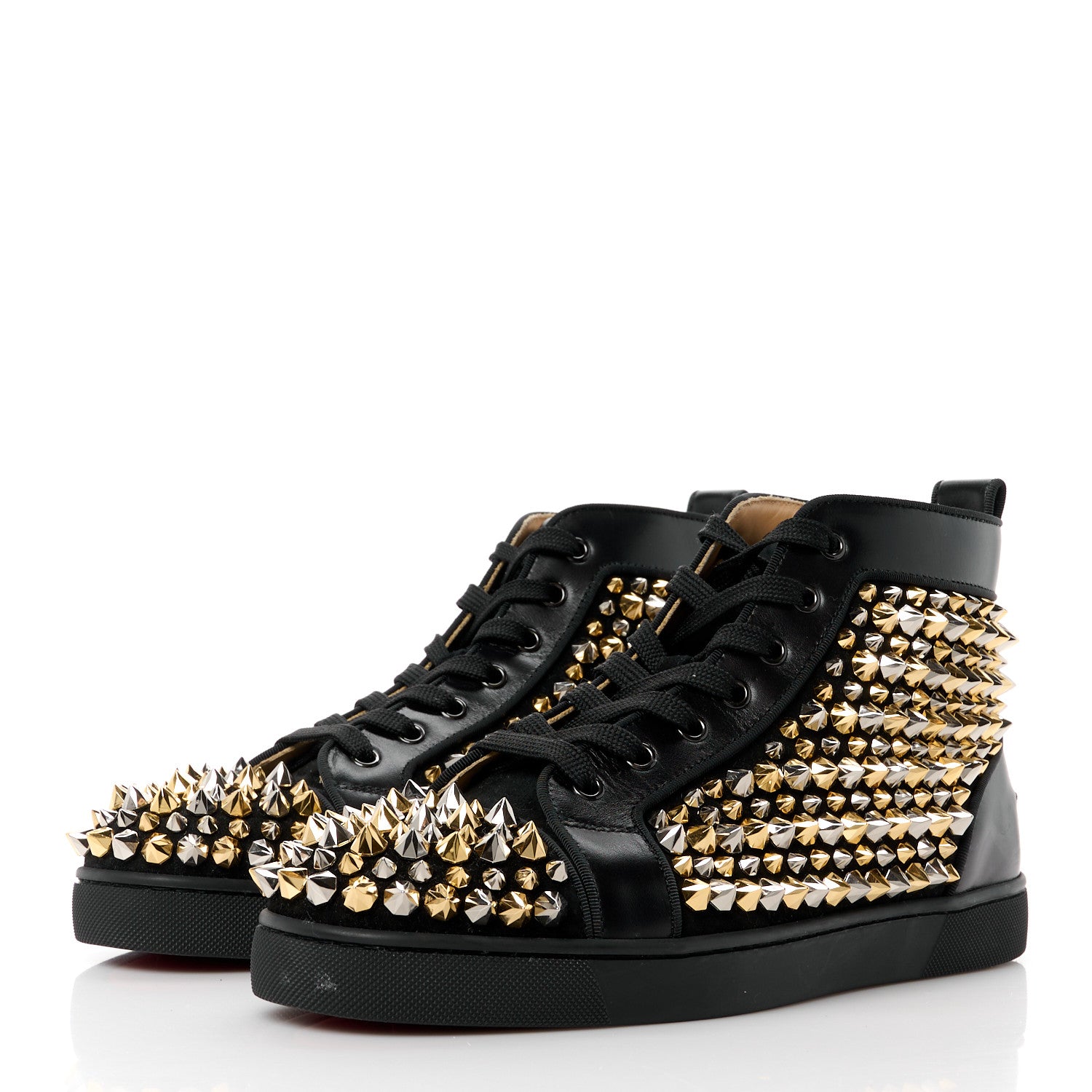 Christian Louboutin Calfskin Louis Spikes Flat Mens Sneakers 40.5 Black 3 of 9