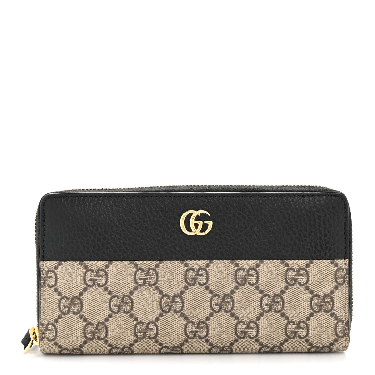 Dollar Calfskin GG Supreme Monogram GG Marmont Zip Around Wallet Black Beige Ebony