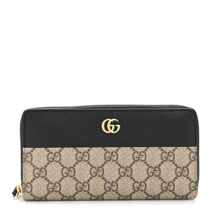 Gucci Dollar Calfskin GG Supreme Monogram GG Marmont Zip Around Wallet Black Beige Ebony 1 of 9