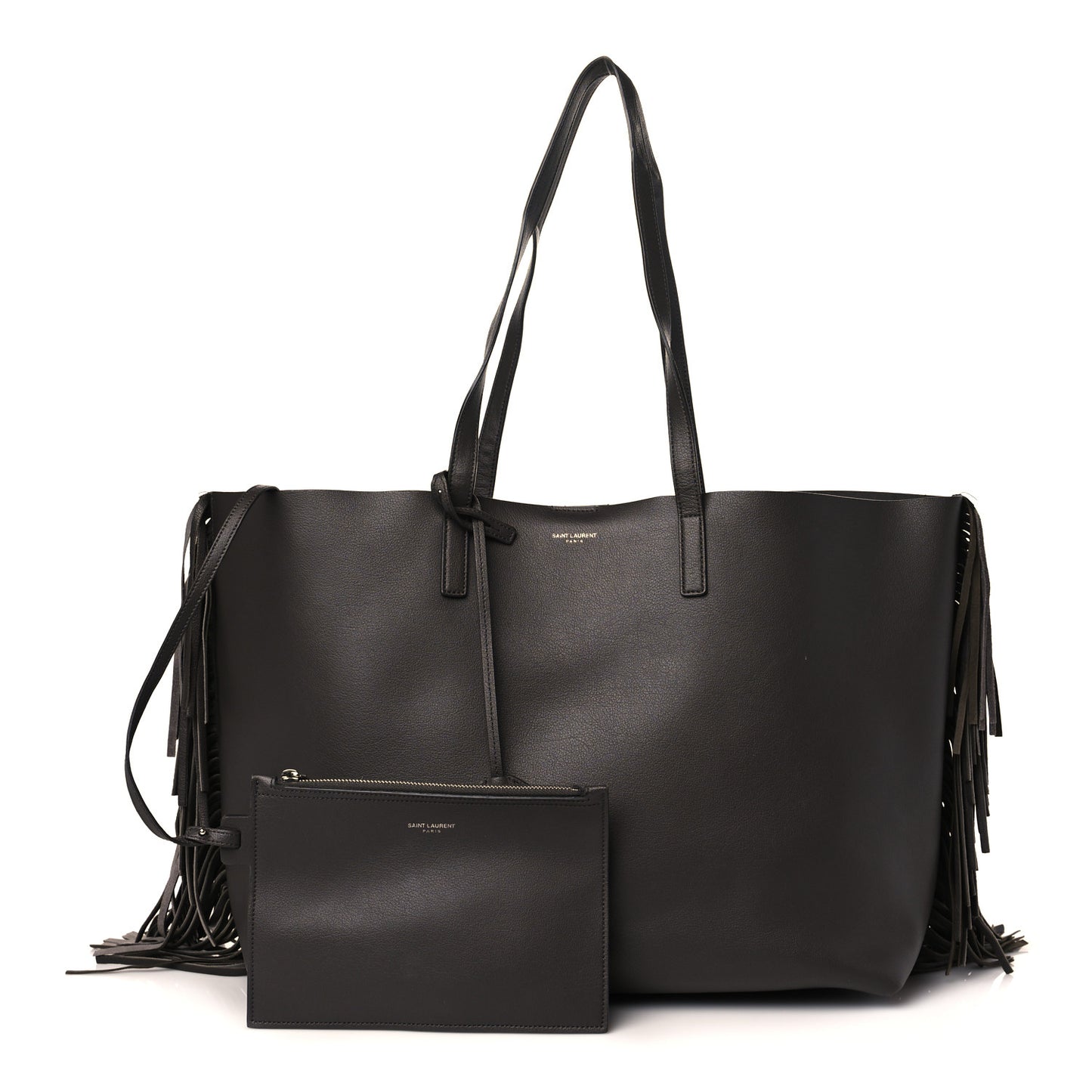 Calfskin Large Fringe Shopping Tote Dark Grey