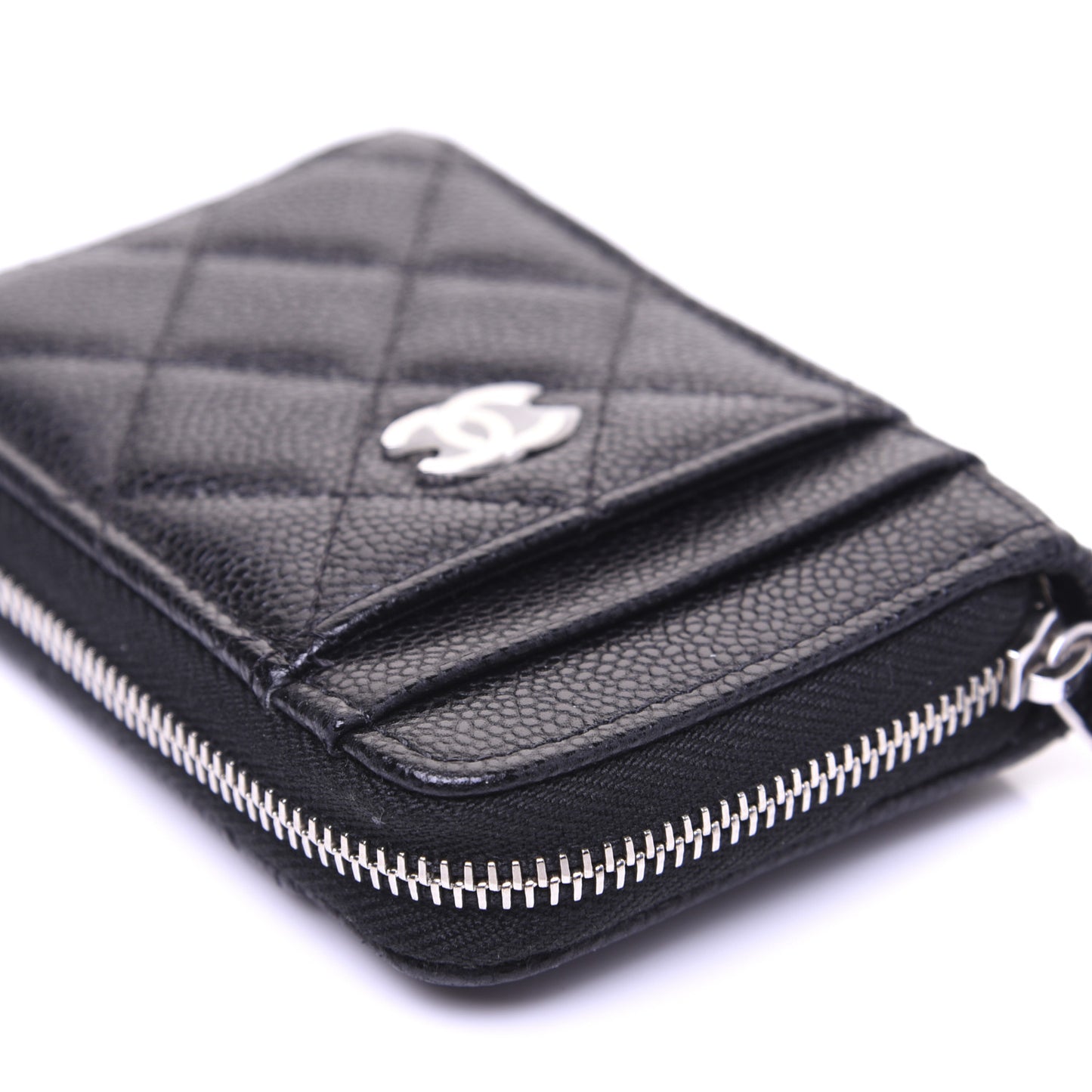 Caviar Quilted Zip Card Holder Black