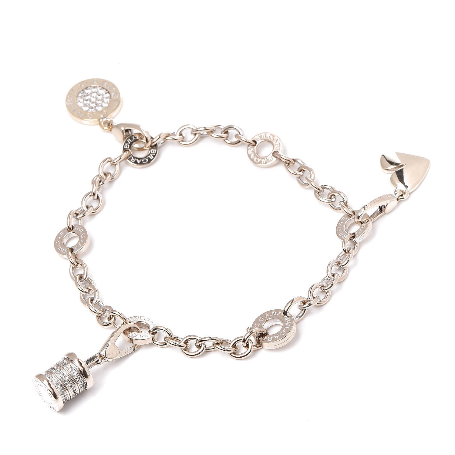 Bulgari 18K White Gold Diamond Charm Bracelet 3 of 8