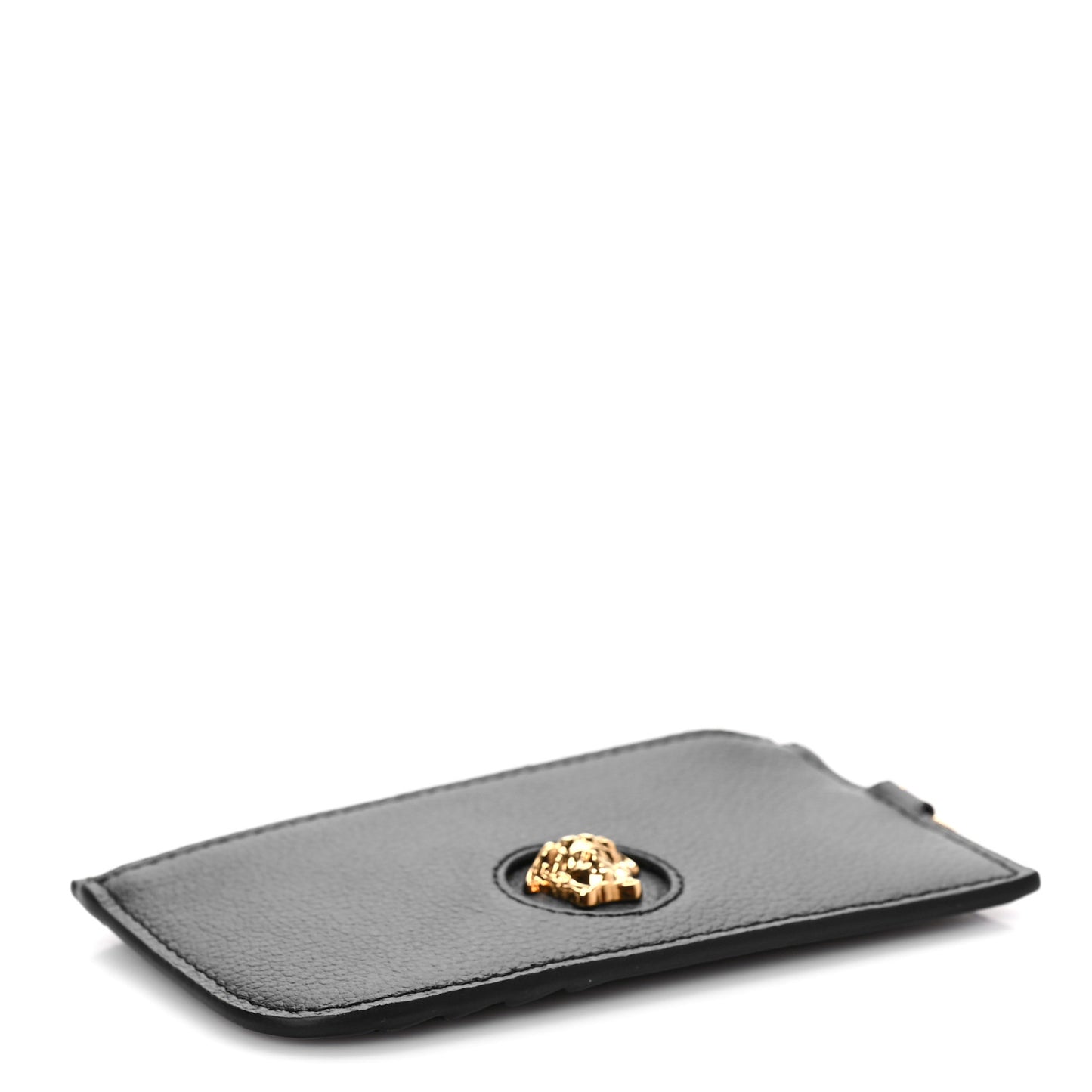 Grained Calfskin La Medusa Zip Card Case Black