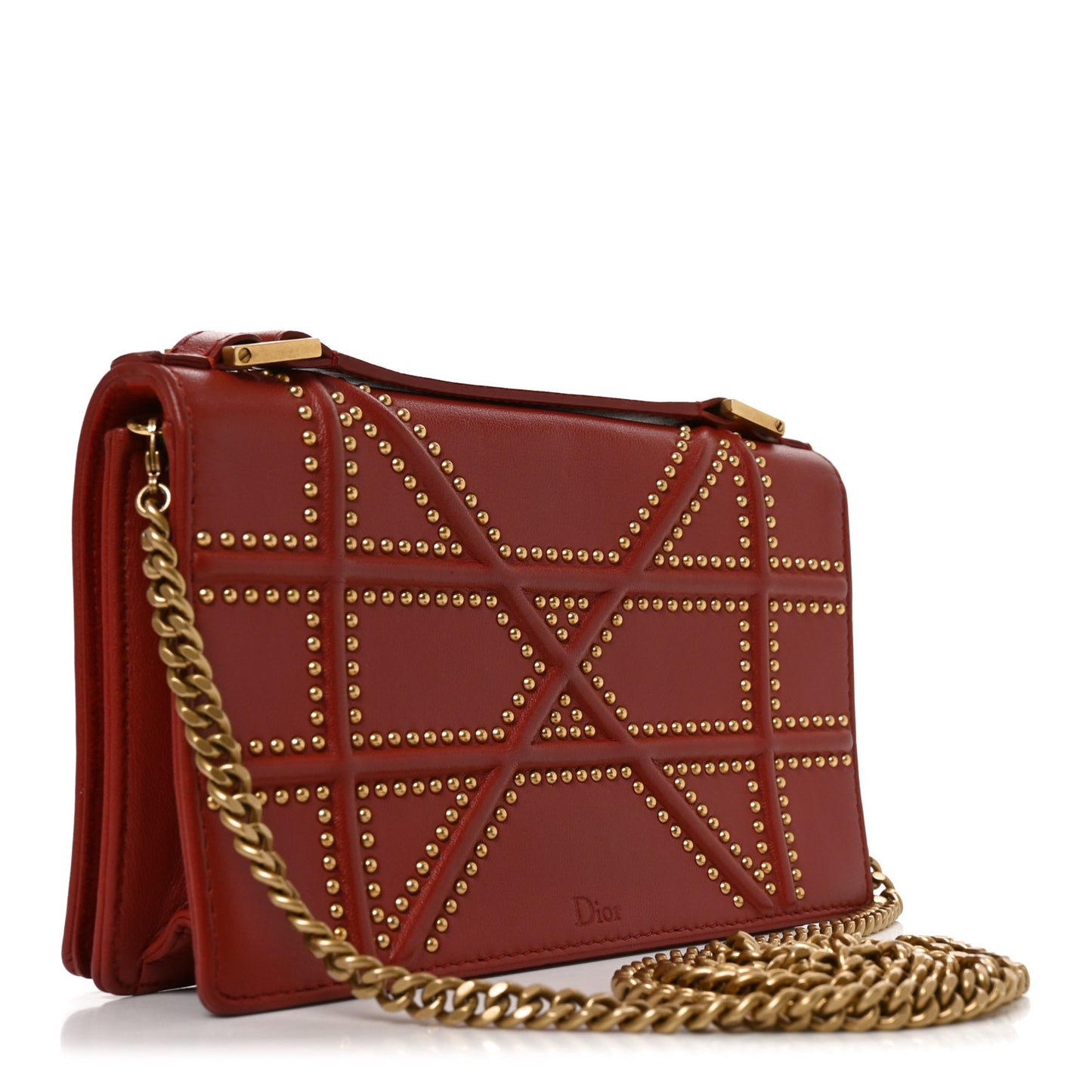 Calfskin Studded Diorama Flap Bag Red
