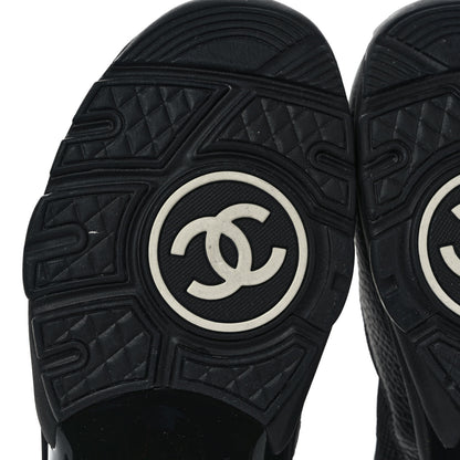 Chanel Mesh Suede Grained Calfskin Womens CC Sneakers 39 Black White 6 of 9