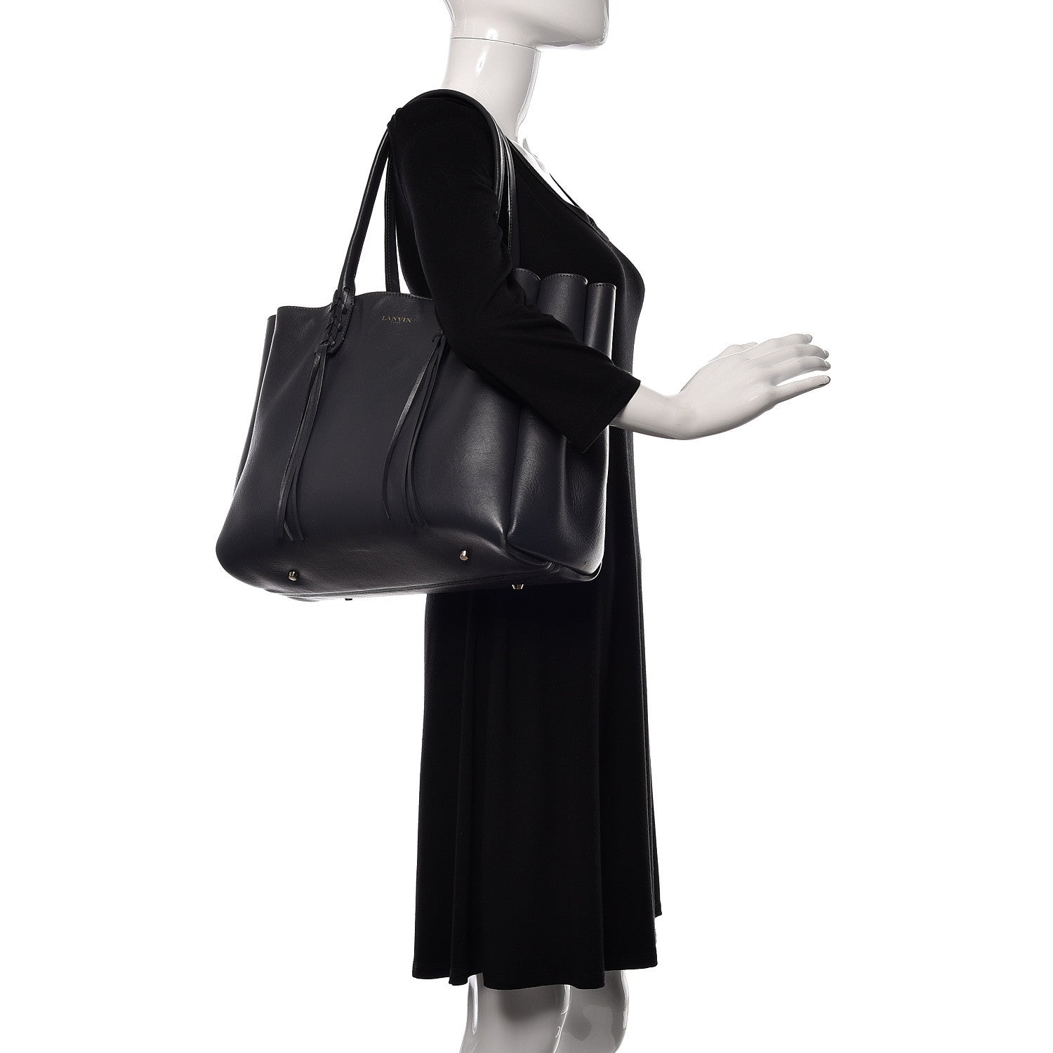 Lanvin Smooth Calfskin Small Fringe Shopper Tote Grey 2 of 15