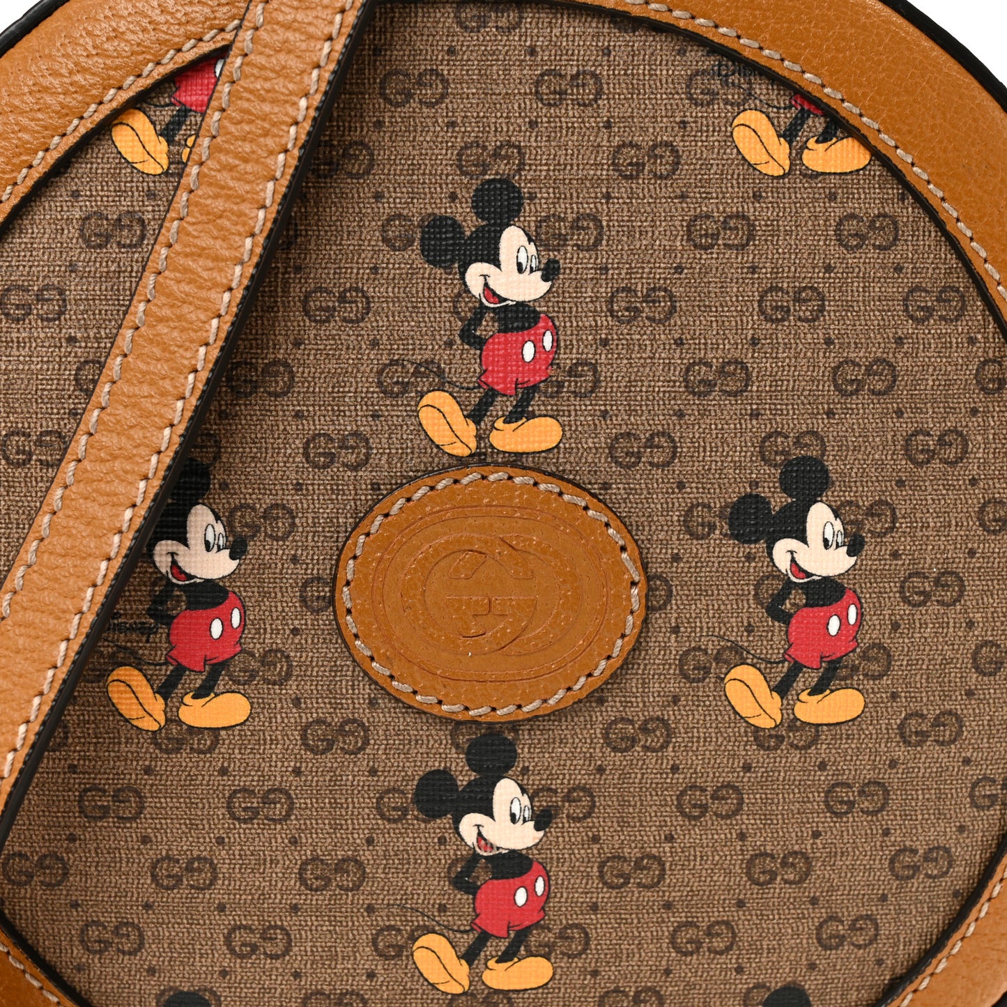 X DISNEY Mini Vintage GG Supreme Monogram Mickey Mouse Round Shoulder Bag Beige Vintage Sun Oil