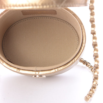 Chanel Metallic Lambskin Quilted Round Mini Vanity Case With Chain Gold 5 of 11