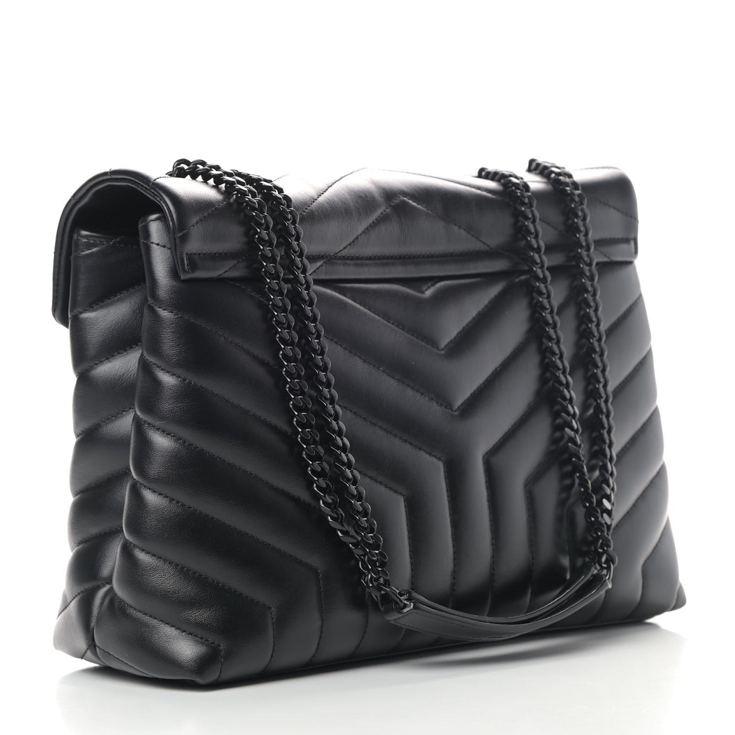 Calfskin Y Quilted Monogram Medium Loulou Chain Satchel Black