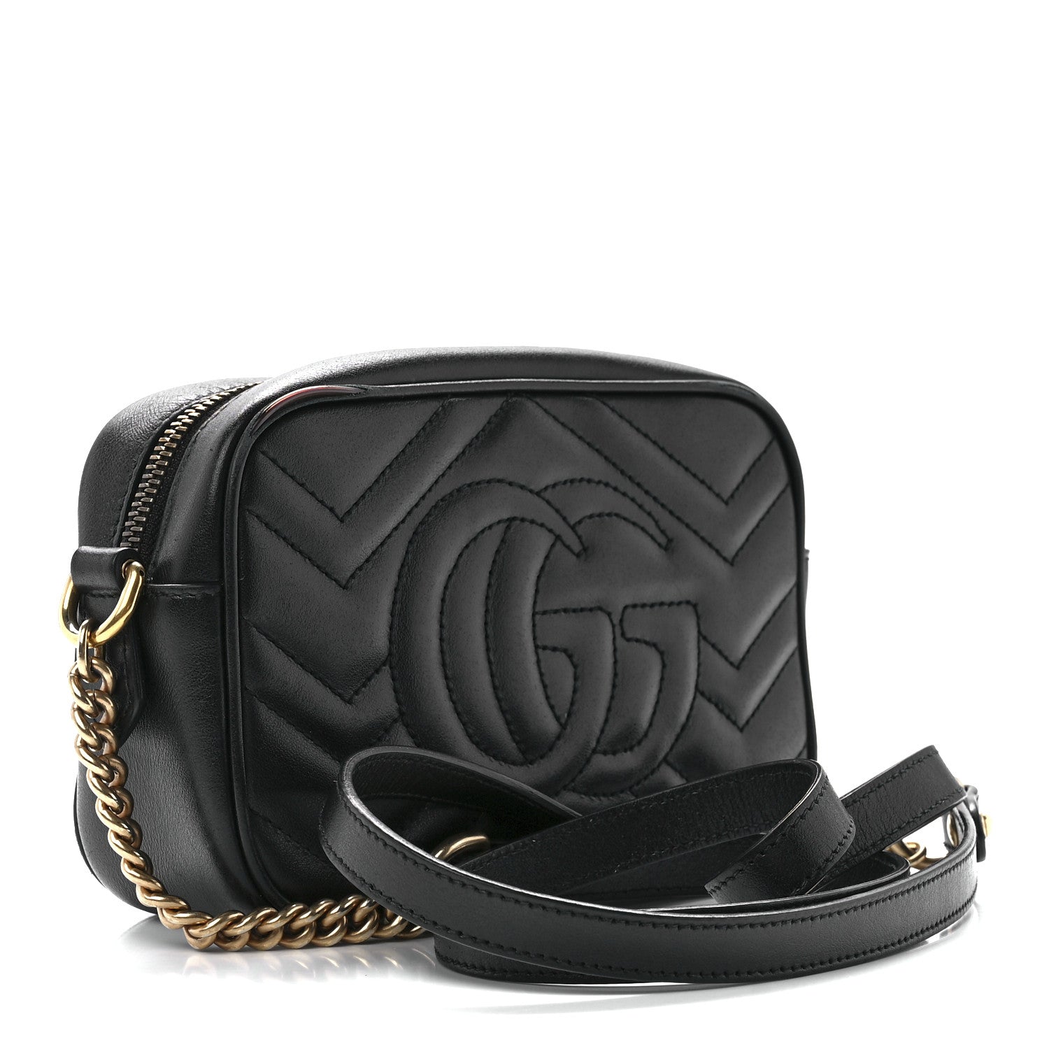 Gucci Calfskin Matelasse Mini GG Marmont Chain Shoulder Bag Black 3 of 15