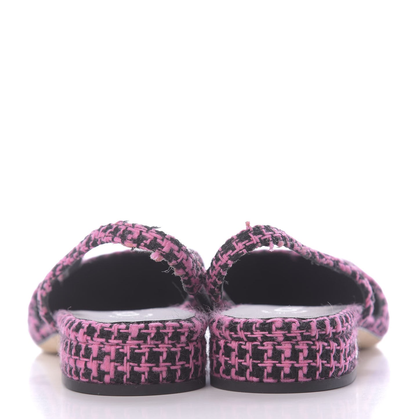 Tweed Grosgrain Cap Toe CC Slingback Flat 39 Pink Black