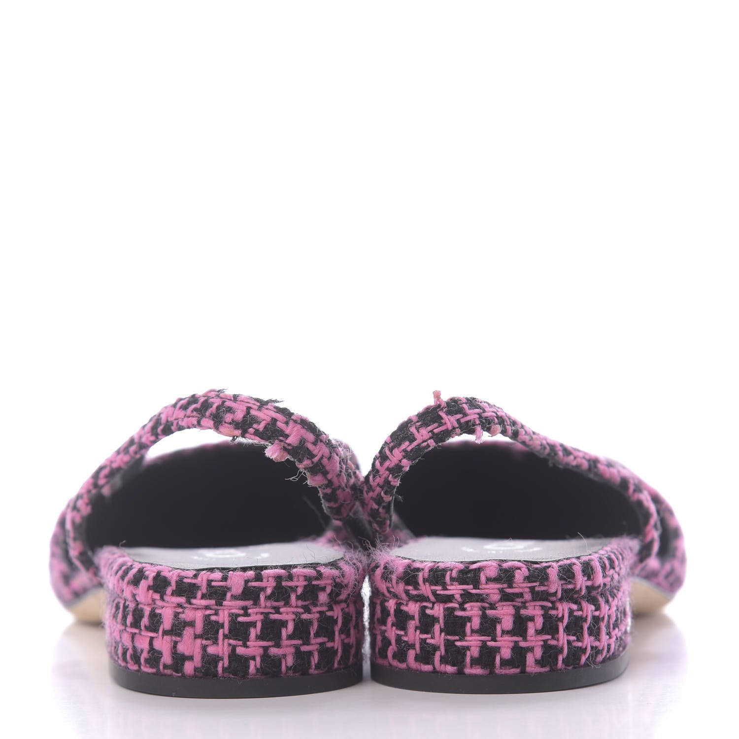 Chanel Tweed Grosgrain Cap Toe CC Slingback Flat 39 Pink Black 5 of 10