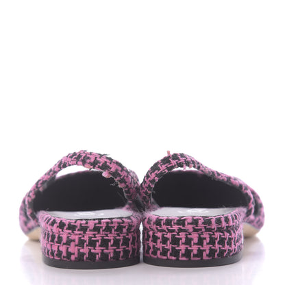 Chanel Tweed Grosgrain Cap Toe CC Slingback Flat 39 Pink Black 5 of 10