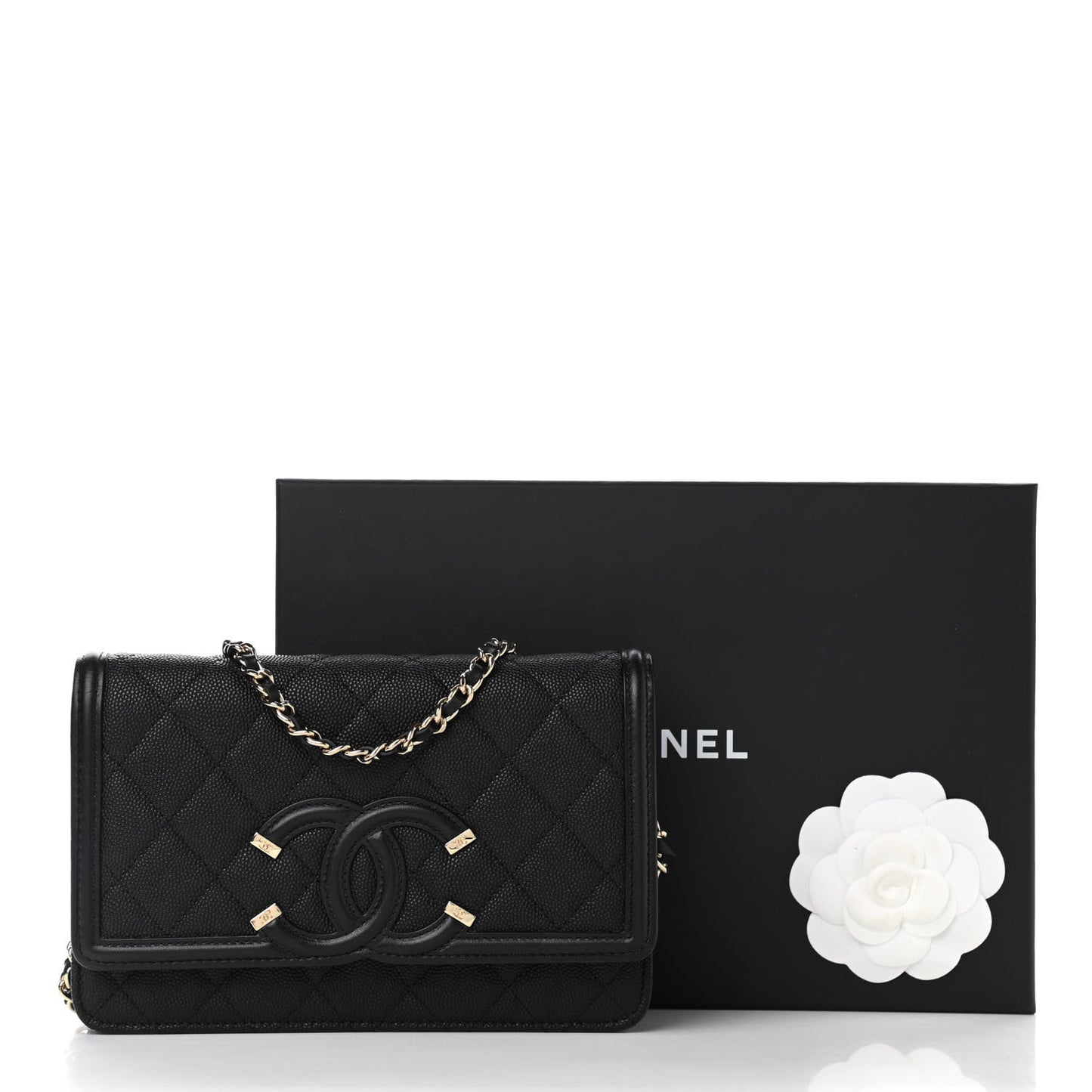 Caviar Quilted CC Filigree Wallet On Chain WOC Black