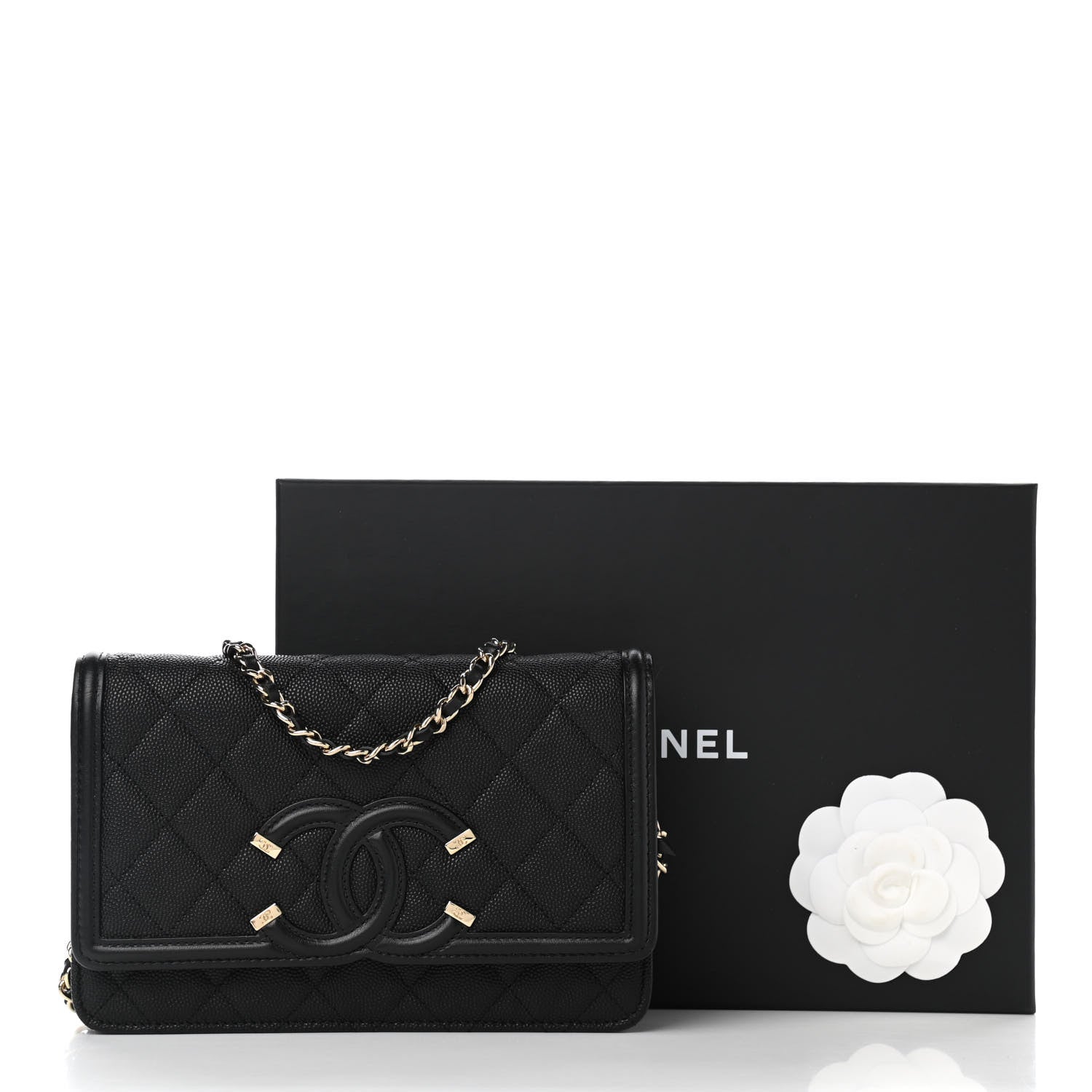 Chanel Caviar Quilted CC Filigree Wallet On Chain WOC Black 13 of 14