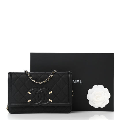Chanel Caviar Quilted CC Filigree Wallet On Chain WOC Black 13 of 14