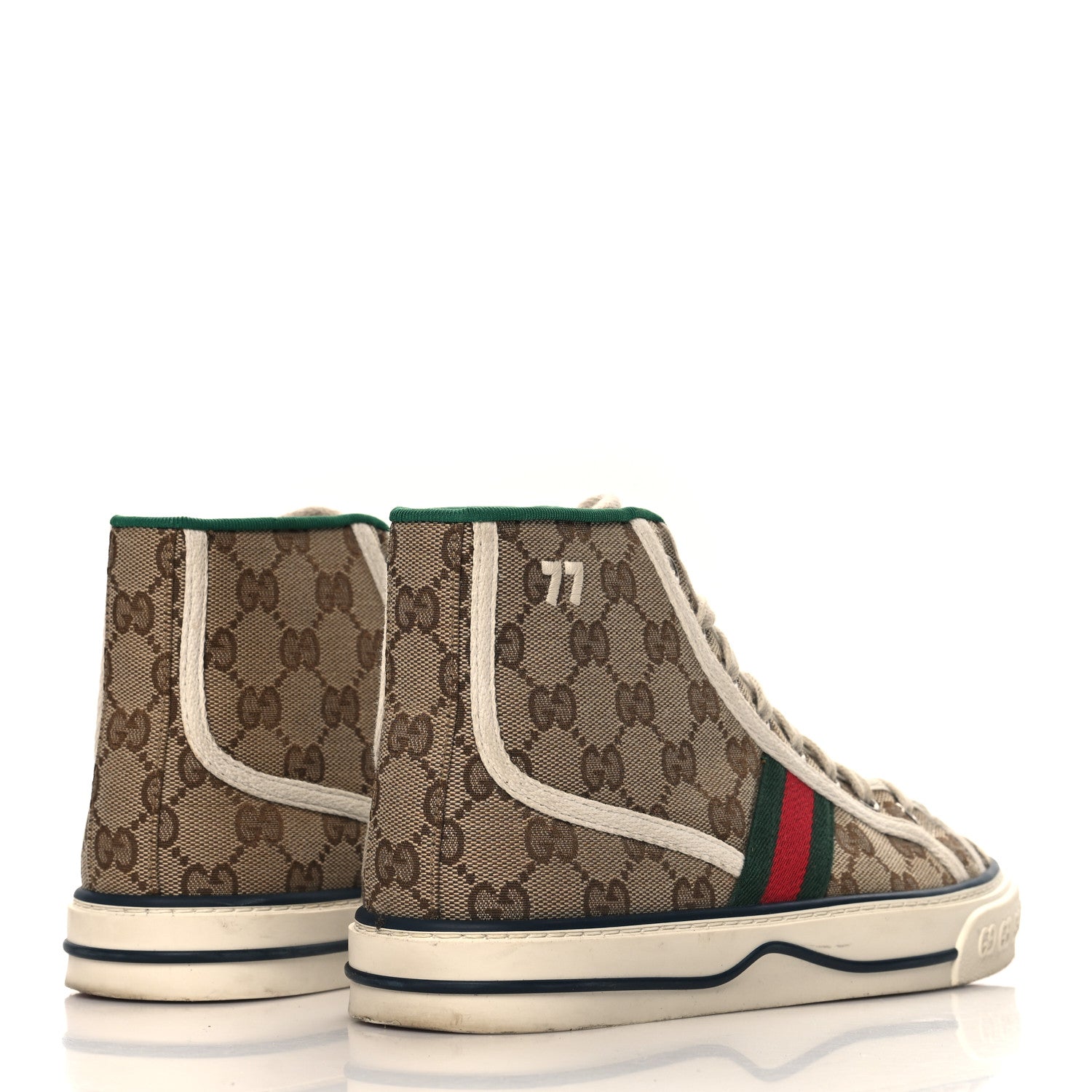 Gucci GG Monogram Web Womens 1977 Tennis High Top Sneakers 37 Beige Ebony Mystic White 5 of 9