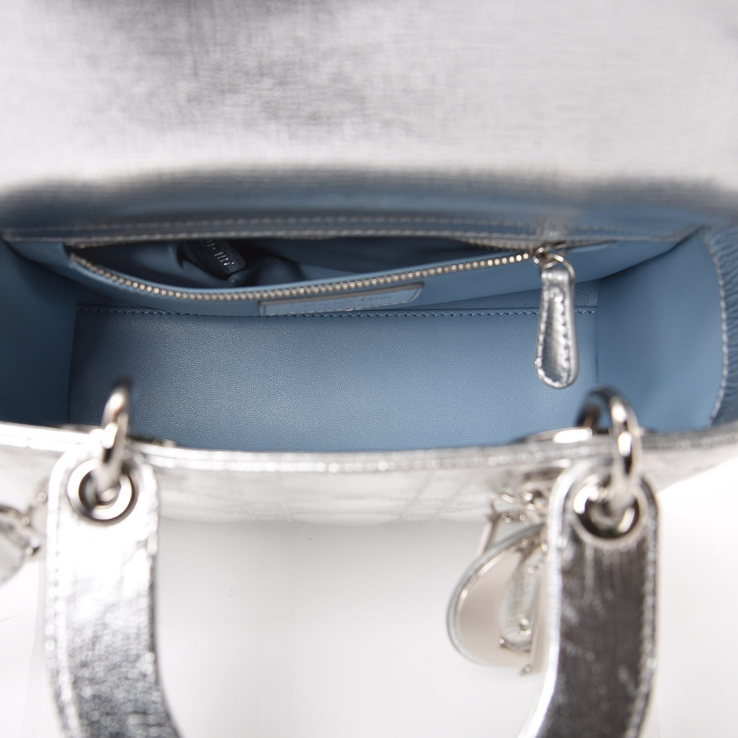 Metallic Grained Calfskin Cannage Small Lucky Badges My Lady Dior Silver