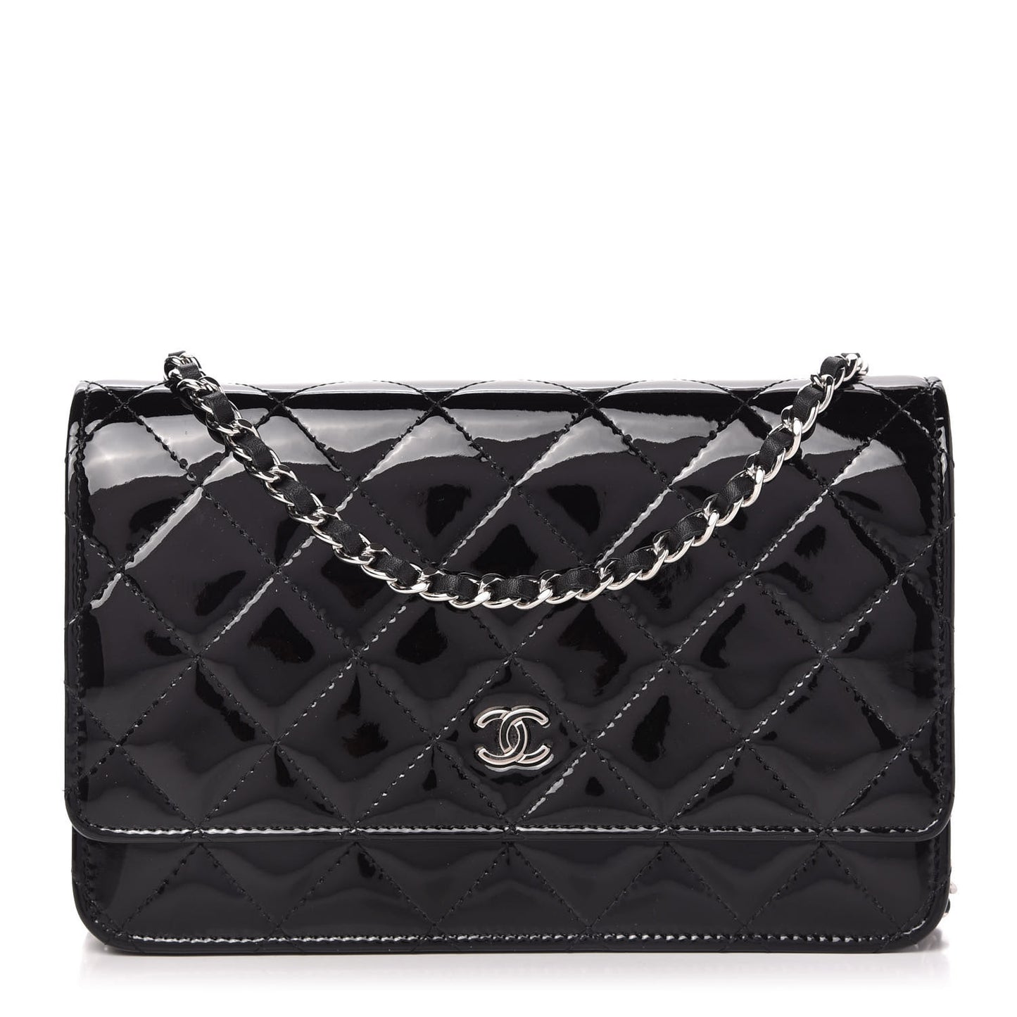 Patent Quilted Wallet On Chain WOC Black