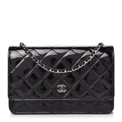 Chanel Patent Quilted Wallet On Chain WOC Black 1 of 12