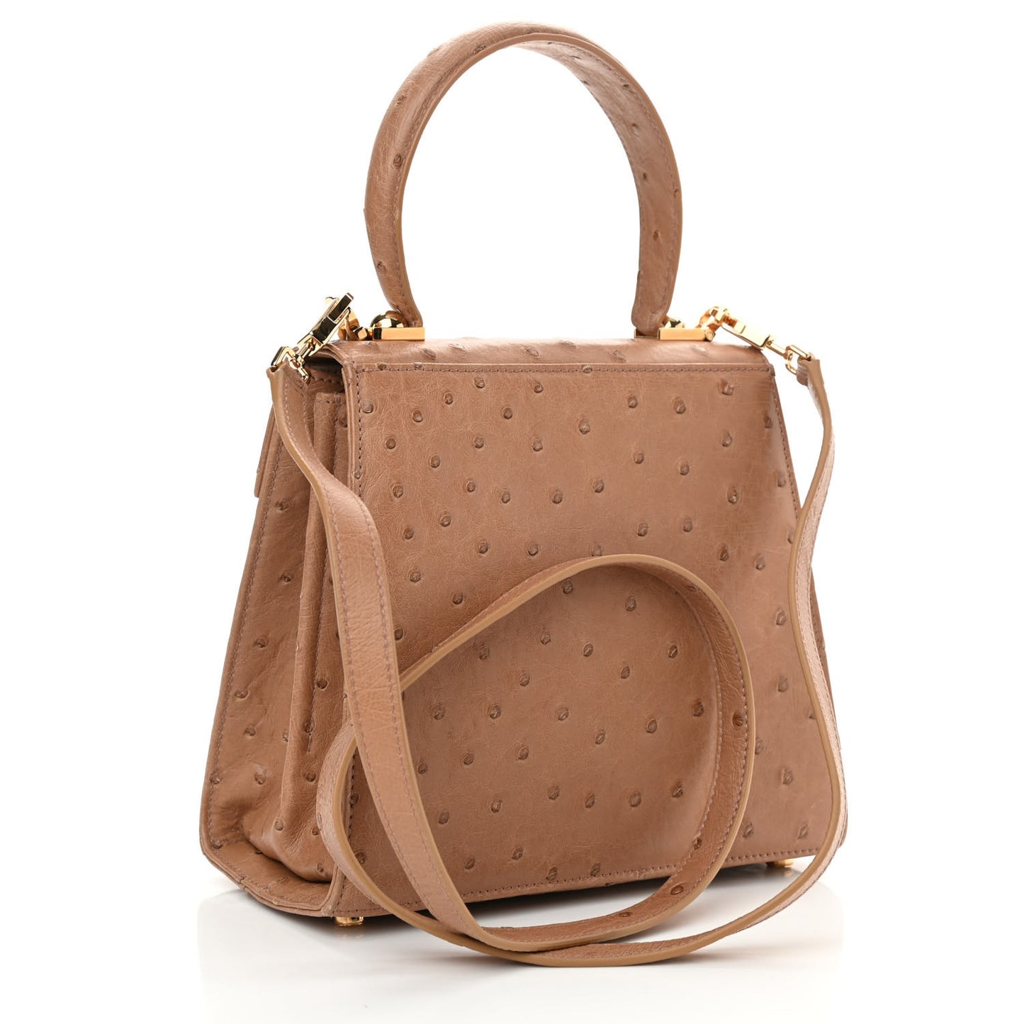 Ostrich Iconic Small Top Handle Bag Camel