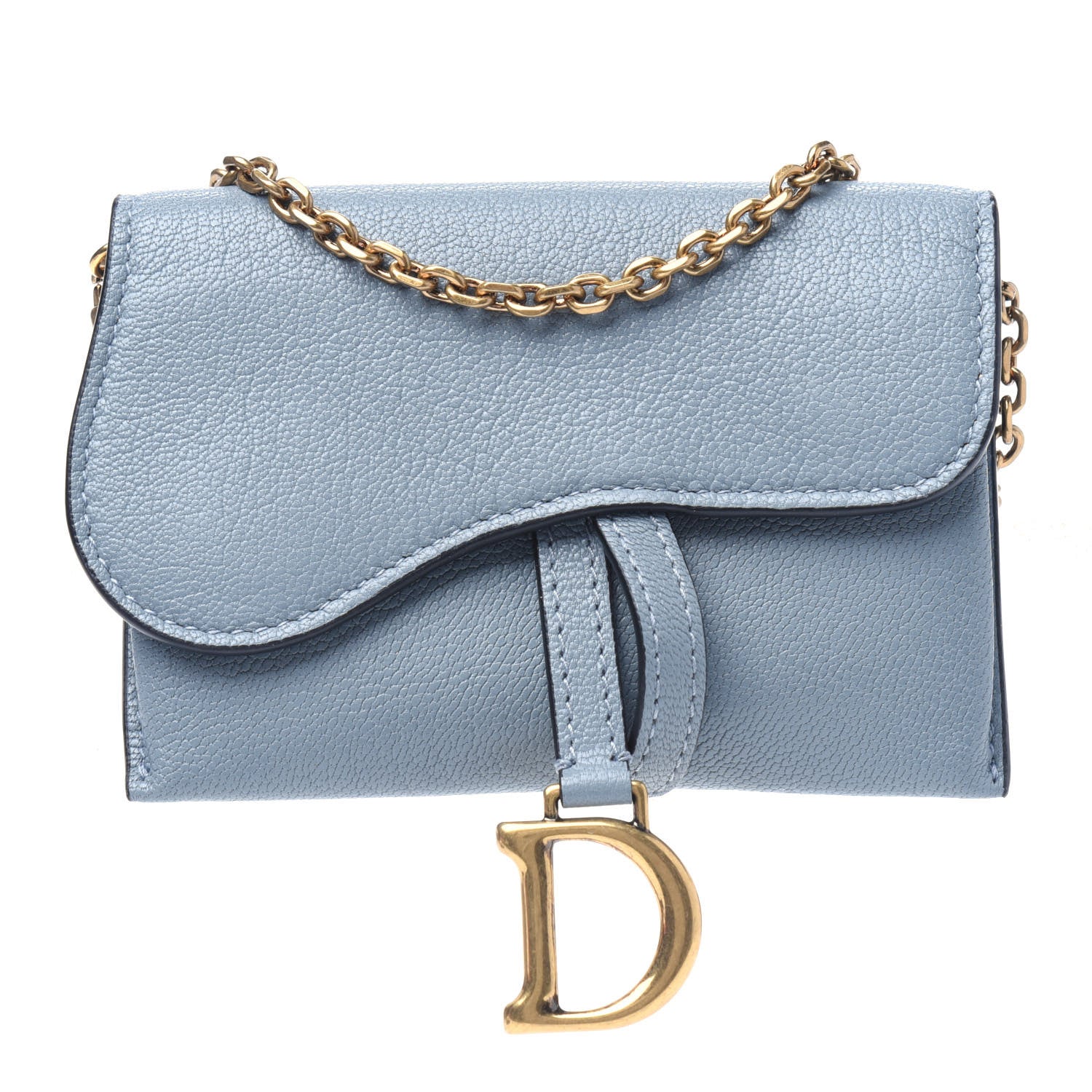 Christian Dior Goatskin Nano Saddle Chain Pouch Cloud Blue 1 of 9